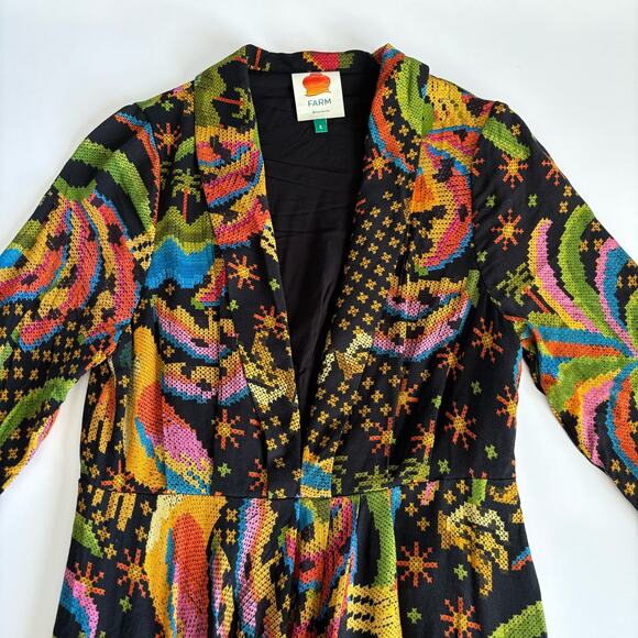 Farm Rio Macaw Island Tropical Cross Stitch
Print Long Sleeve Flowy Maxi Dress S - Picture 2 of 10